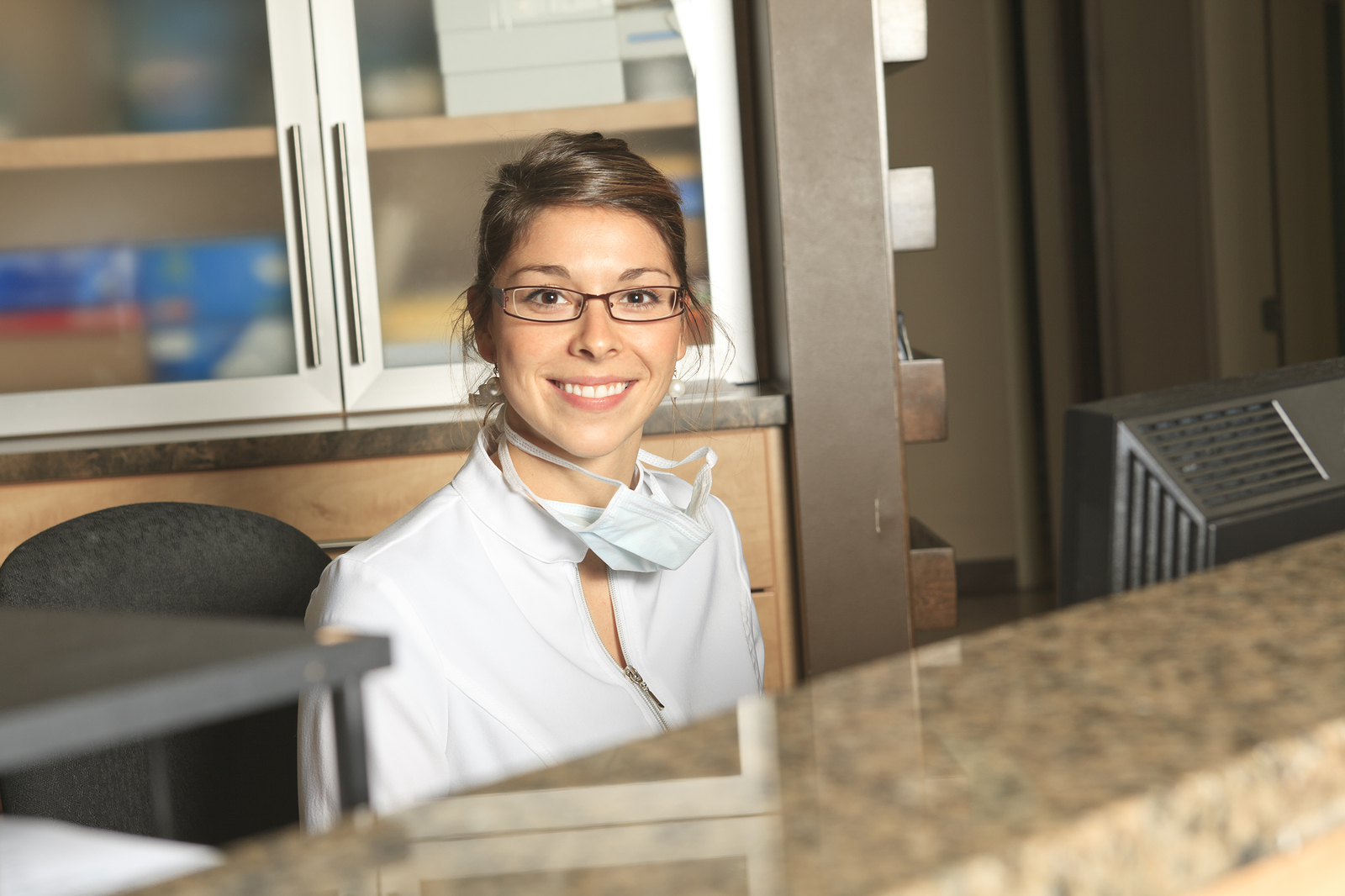 Corner Front Desk Dental Receptionist Jobs for Small Bedroom